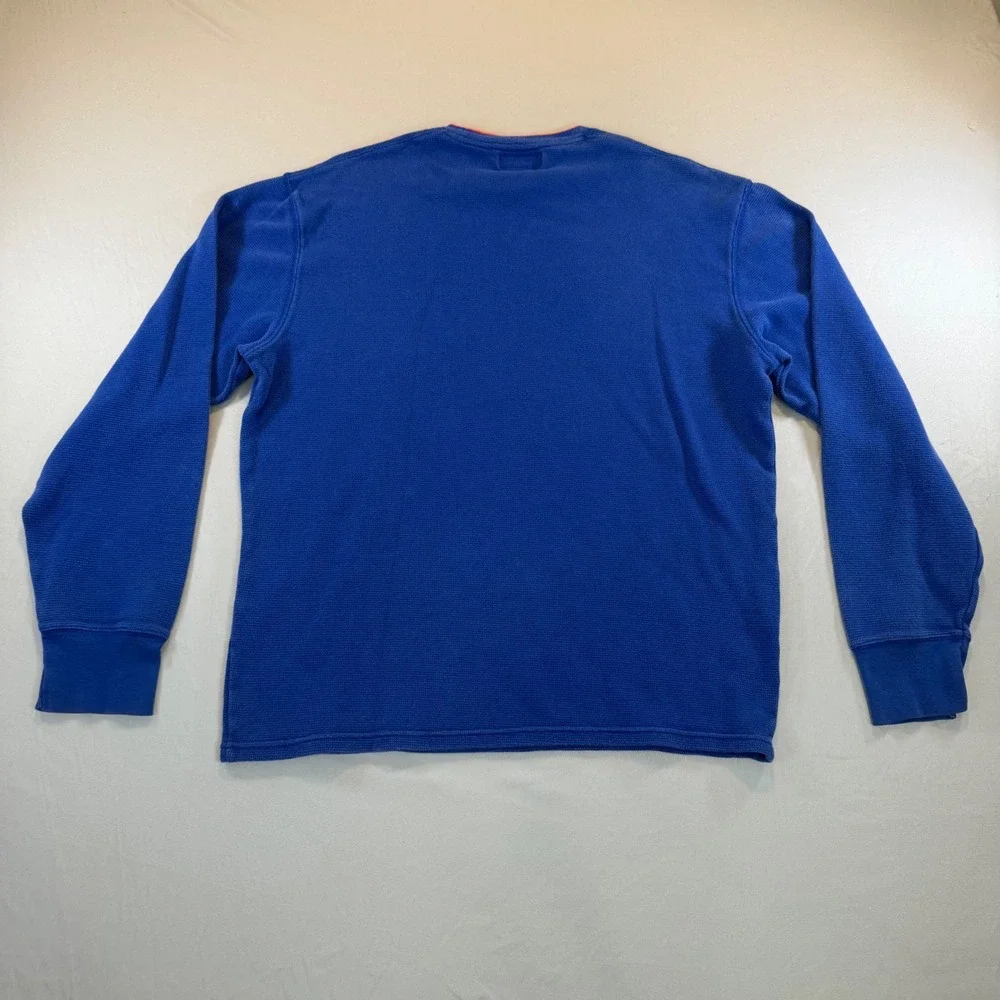 Polo Ralph Lauren Mens XL Blue Waffle Knit Thermal Long Sleeve Shirt Orange Pony